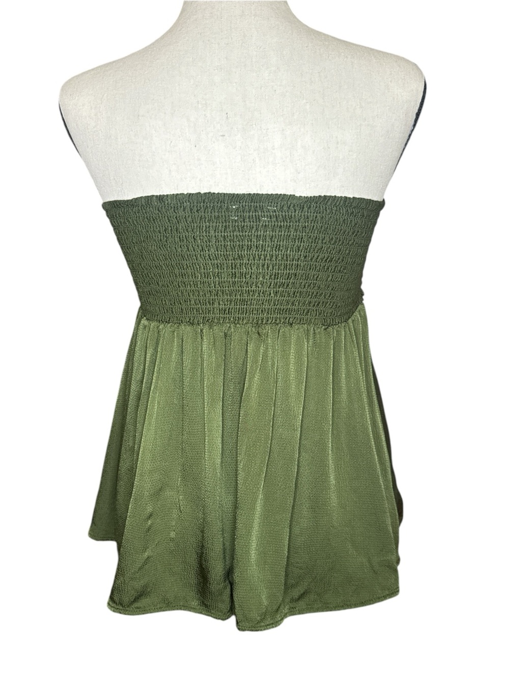 Aerie Olive Green Strapless Ruched Babydoll Tube Top Size Small Petite (S/P) - Picture 3 of 4